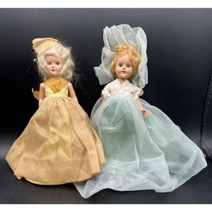 2 Rare 1948 Duchess Dolls 7 1/2" Sleepy Eye Arms Move Doll Long Dress Celluloid